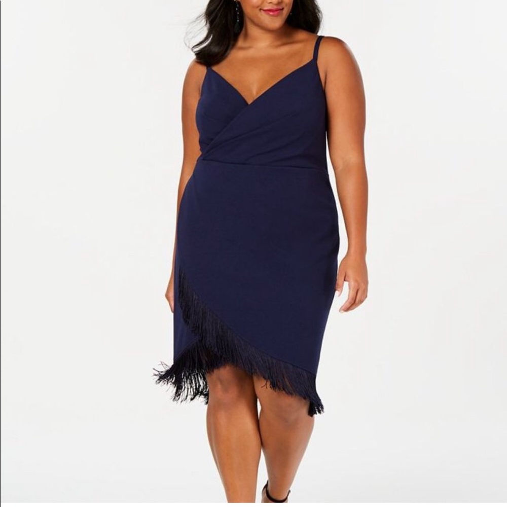 Betsey Johnson NWT navy blue fringe wrap mini dress